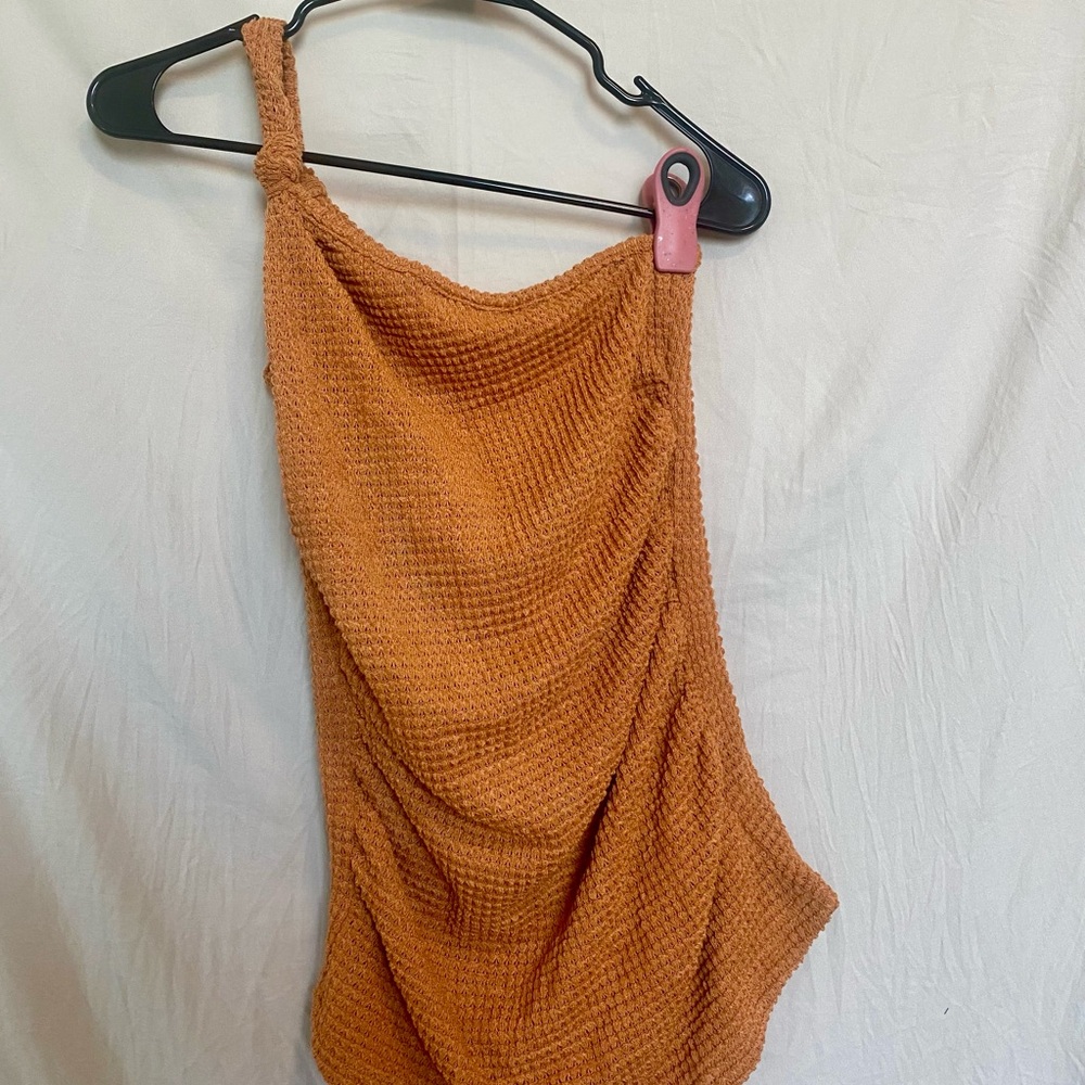Orange Knit One-Shoulder Top